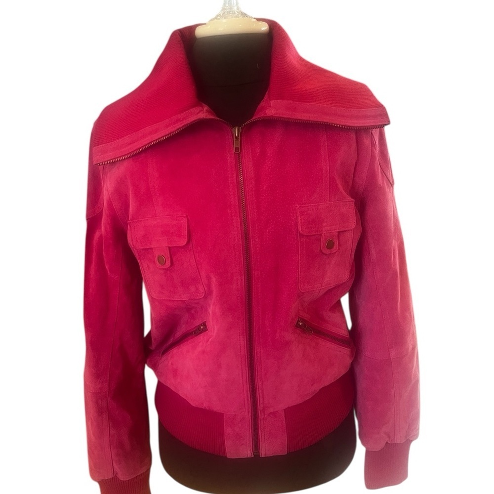 NWT NOS Cuero Pink Fuchsia Suede Bomber Jacket Vintage 2000 Medium - Picture 4 of 15